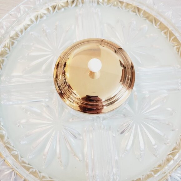 Rare Vintage Mid Century 60s Brass Lazy Susan Rotating Crystal Glass Tray - Picture 3 of 8
